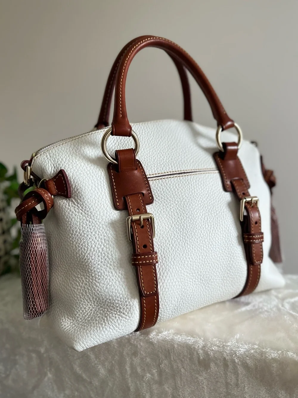 Dooney & Bourke Pebble Leather Bristol Satchel in Pure White EUC